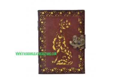 Antique New Cut Work Handmade Moon Fox Design Leather Journal Notebook 120 Pages Blank Unlined Paper Notebook & Sketchbook
